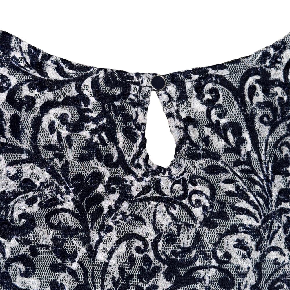Rafaella Peplum Blouse Women's Size XL Black White Lace Sheer Sleeve L/S - Picture 6 of 8